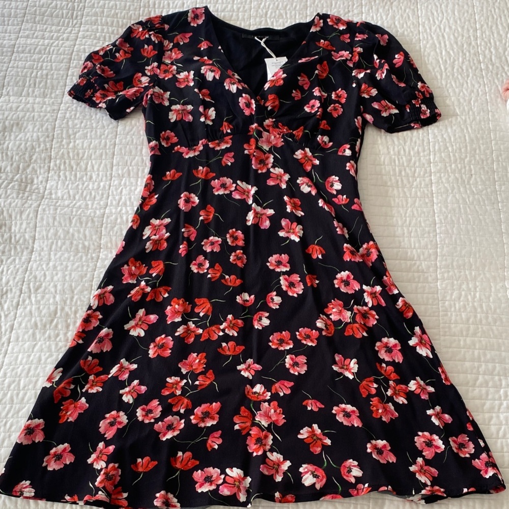 Ever New Black Dress with Red Floral Pattern